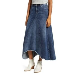 WL Wash Lab Skirt Size 30 Asymmetrical Long Frayed Hem Deep Blue Denim